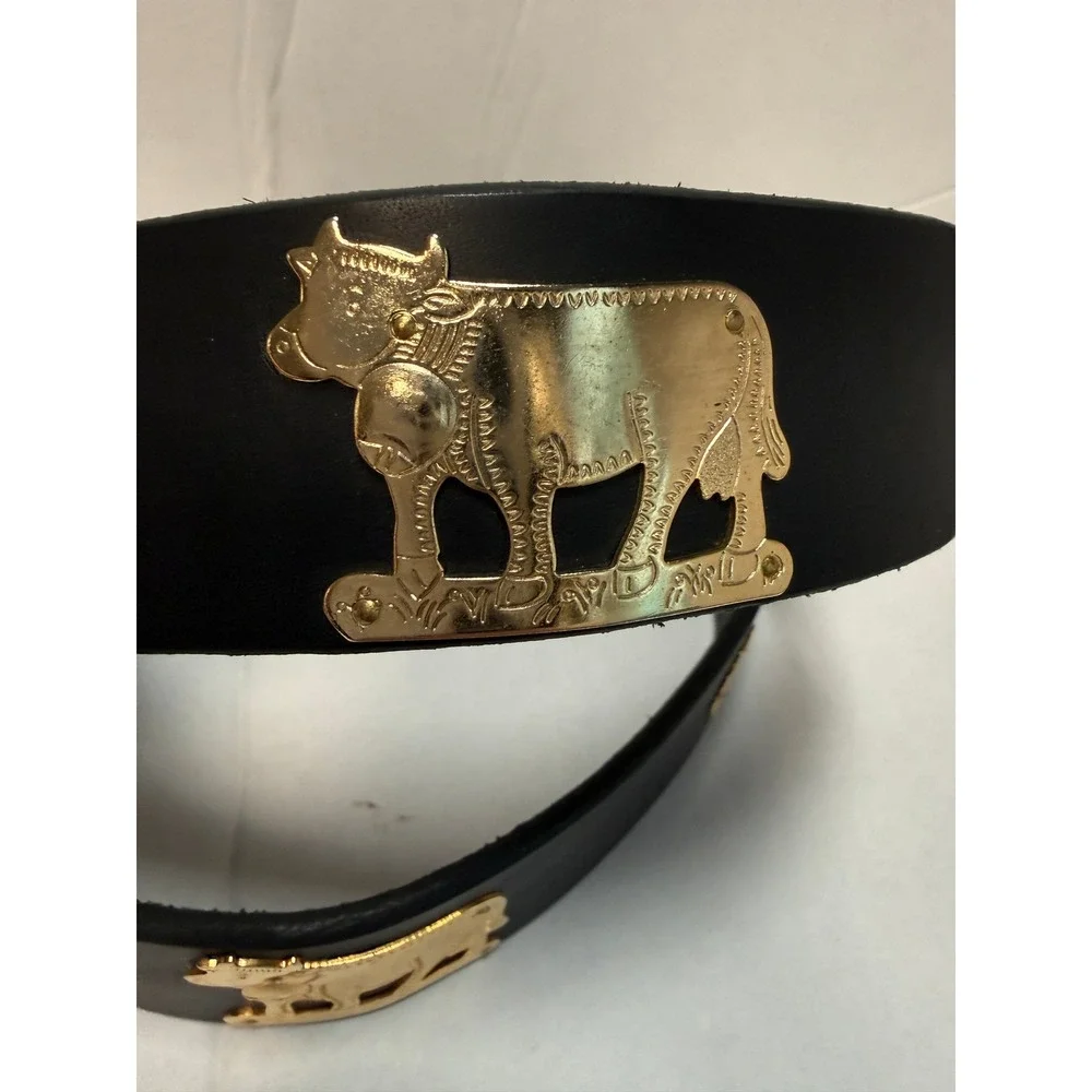 Appenzeller Swiss Leather Belt Black Brass Cow Herdsman Folk Art Size 48 Farmer